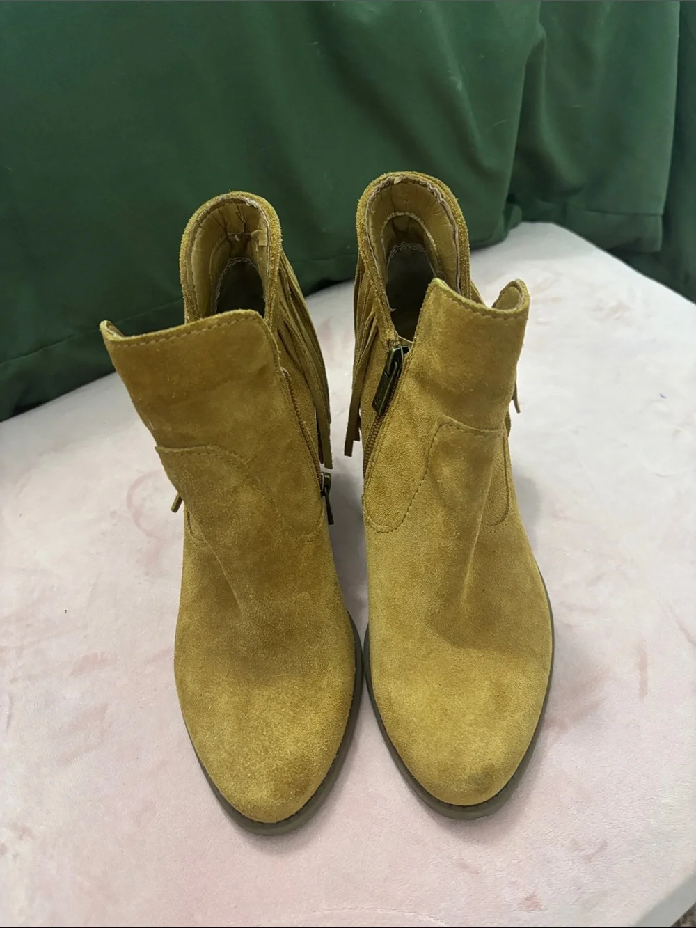 Jessica Simpson Mustard Suede Fringe Ankle Boots